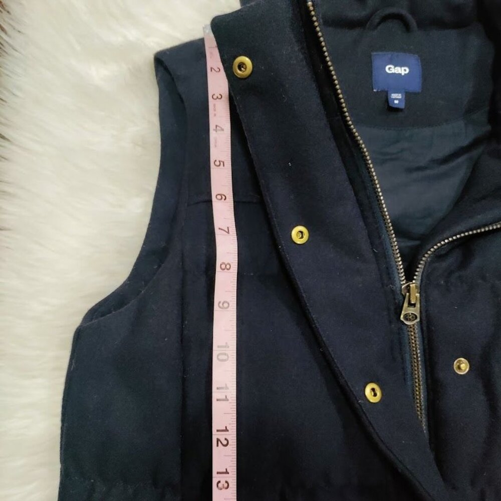 Gap Cotton Blend Womens Medium Zip Front Sleeveless Warm Puffer Vest Navy Blue - Picture 10 of 11